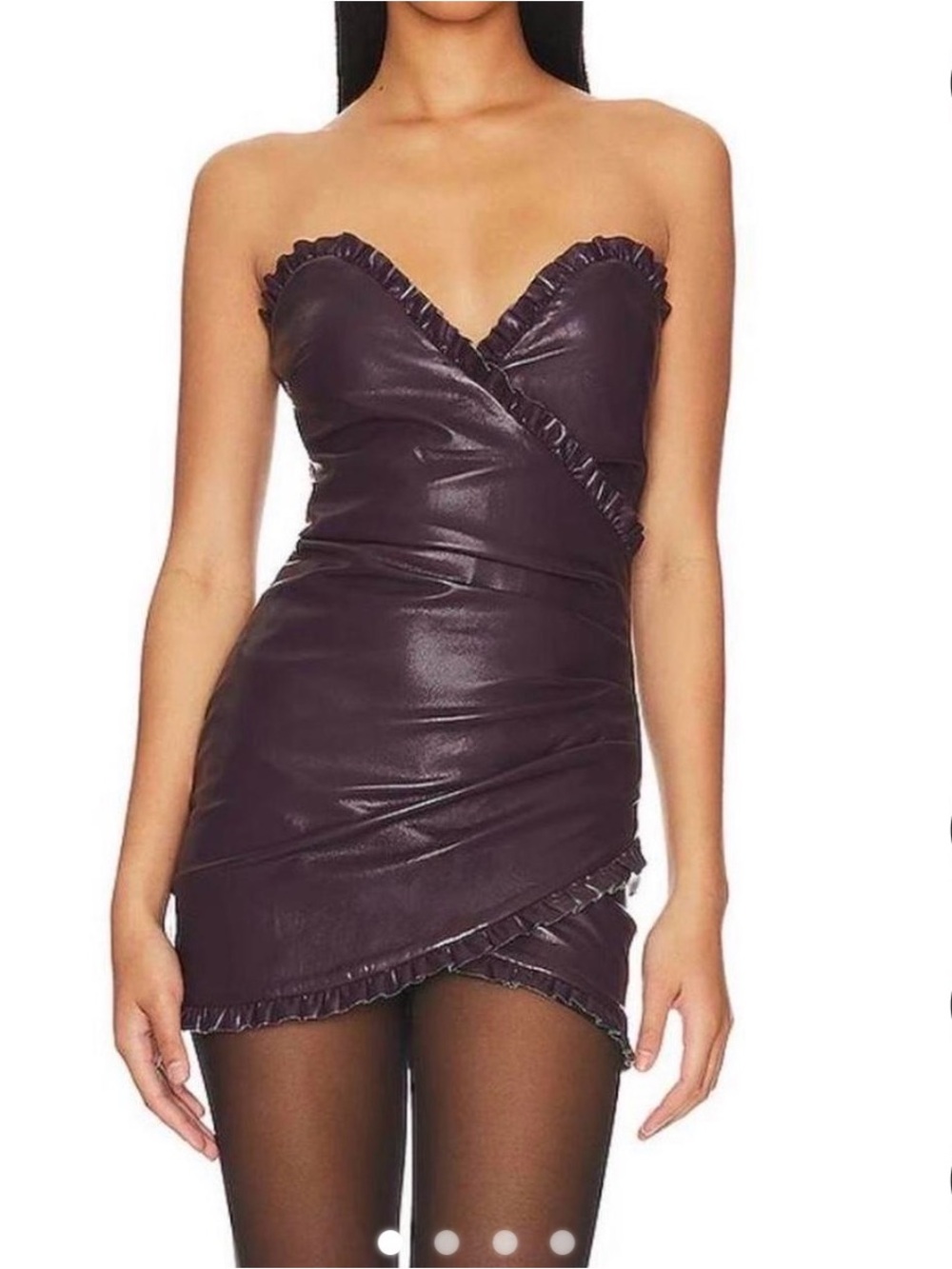 MAJORELLE Strapless Faux Leather Mini Dress in Plum
